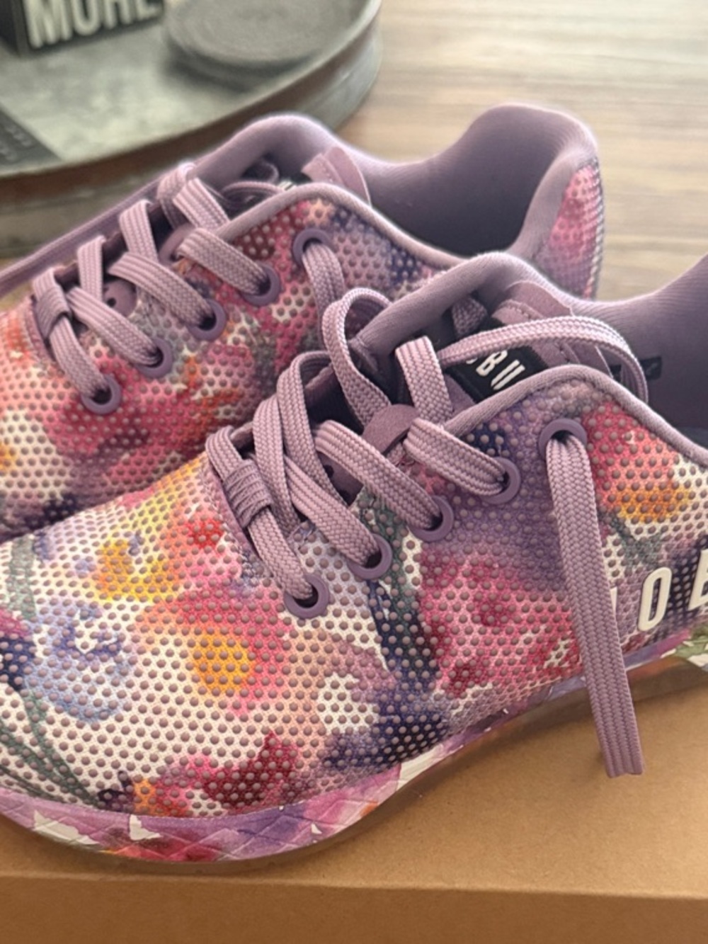 NOBULL Women’s Floral Mesh Trainer in Lavender and Pink
